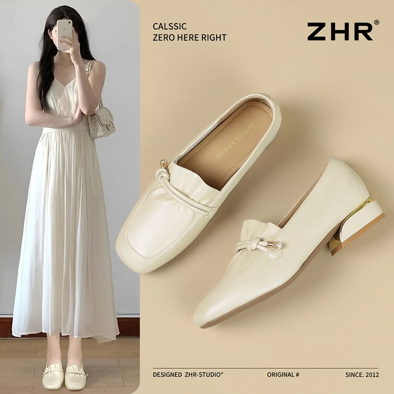 ZHR/则则气质中口单鞋女制服百搭粗跟方头乐福鞋新款英伦风时装鞋