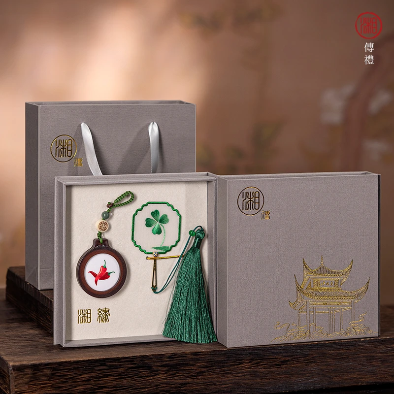 湘传礼中国风创意手工双面绣书签挂扣套装特色纪念工艺礼品伴手礼