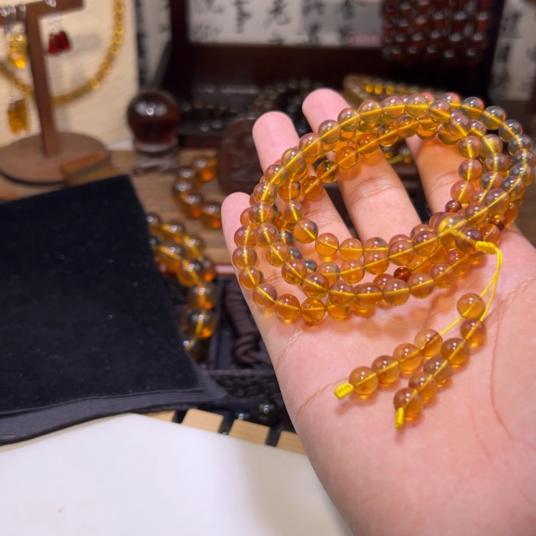 琥珀未镶嵌颈饰7mm金棕108
