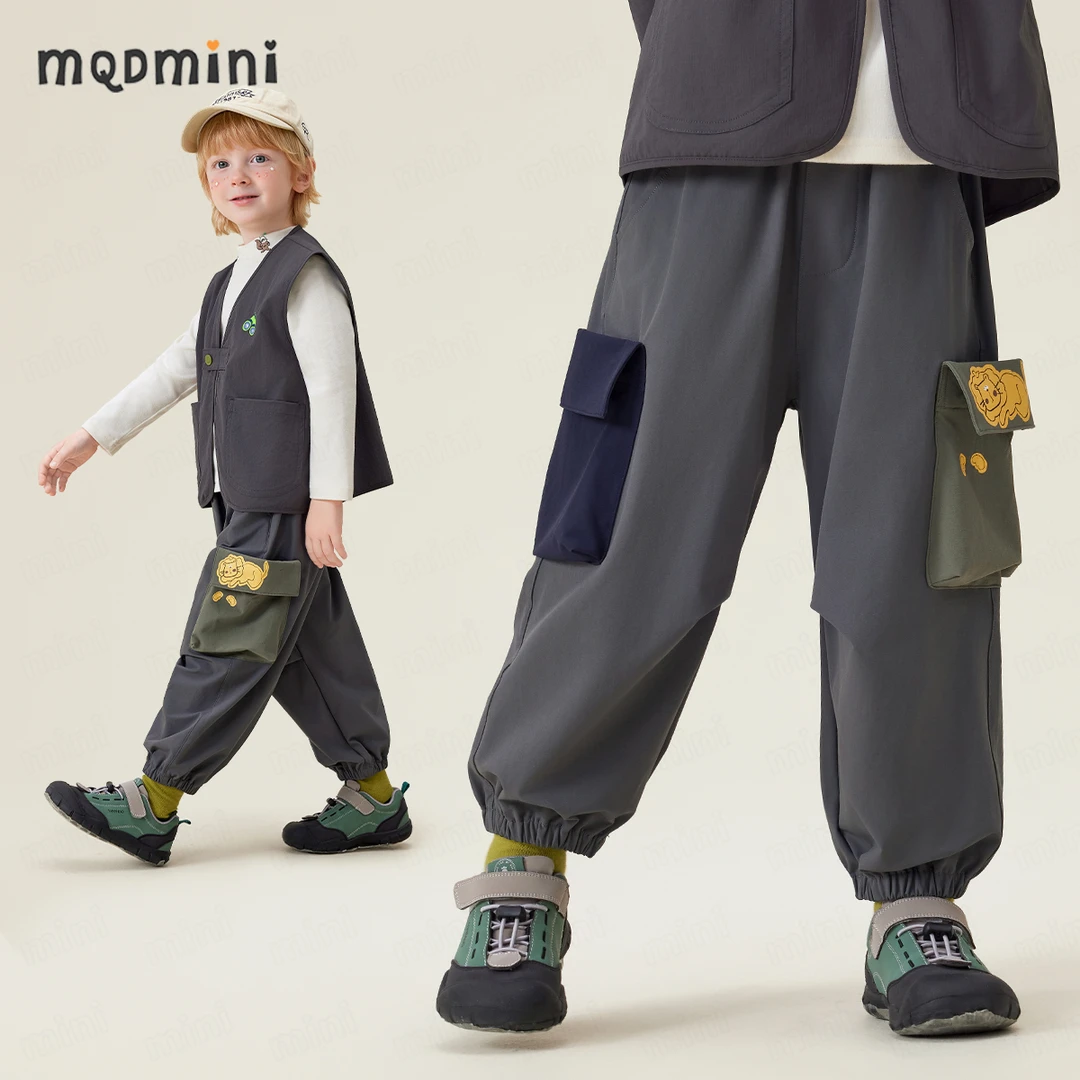 MQDMINI【防泼水】儿童长裤秋季新款男童口袋休闲裤男宝宽松束脚裤