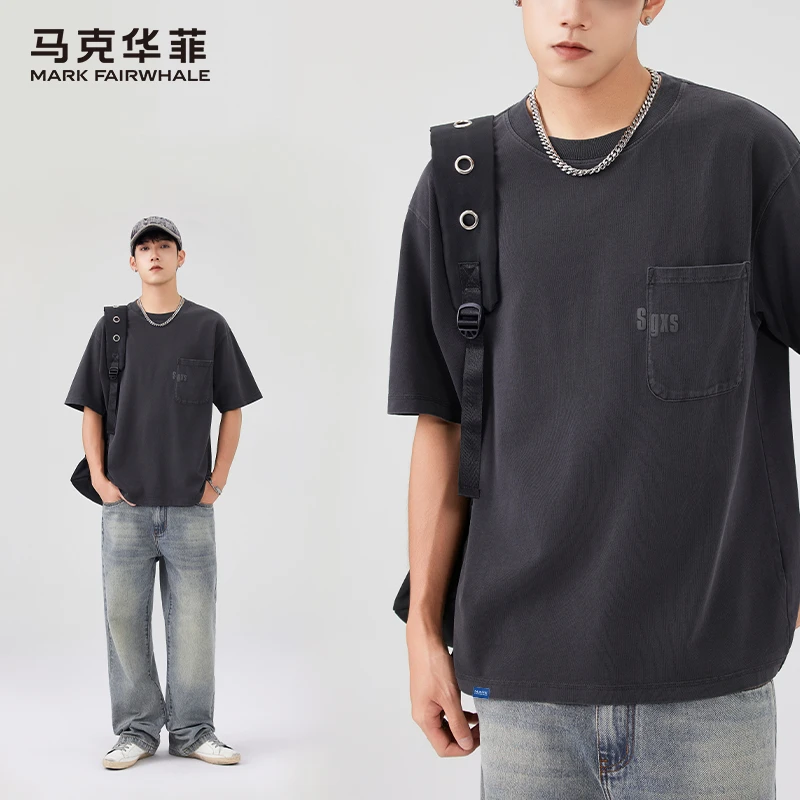 马克华菲美式复古短袖t恤男士纯棉半袖夏季重磅大码潮牌男装T恤