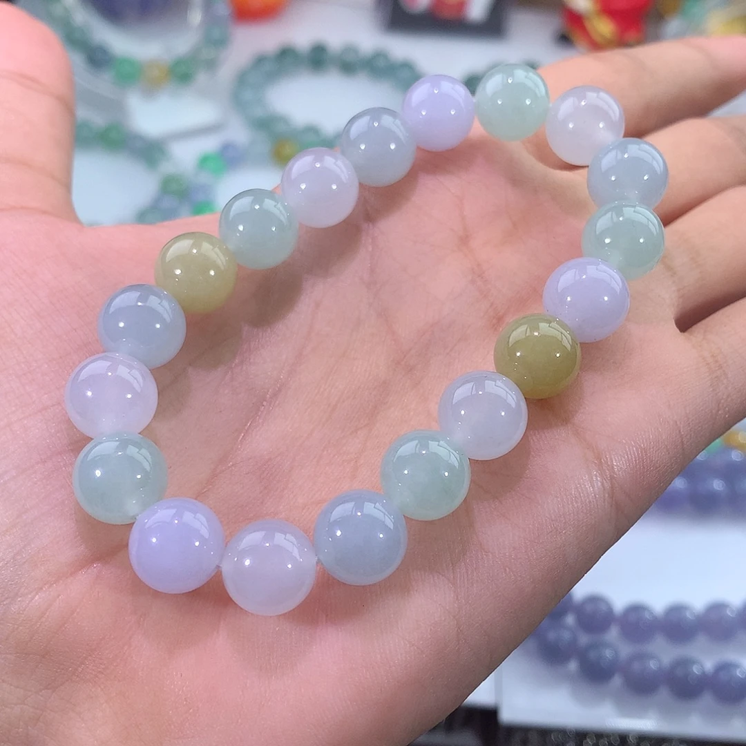 翡翠未镶嵌手链冰胶多宝手串