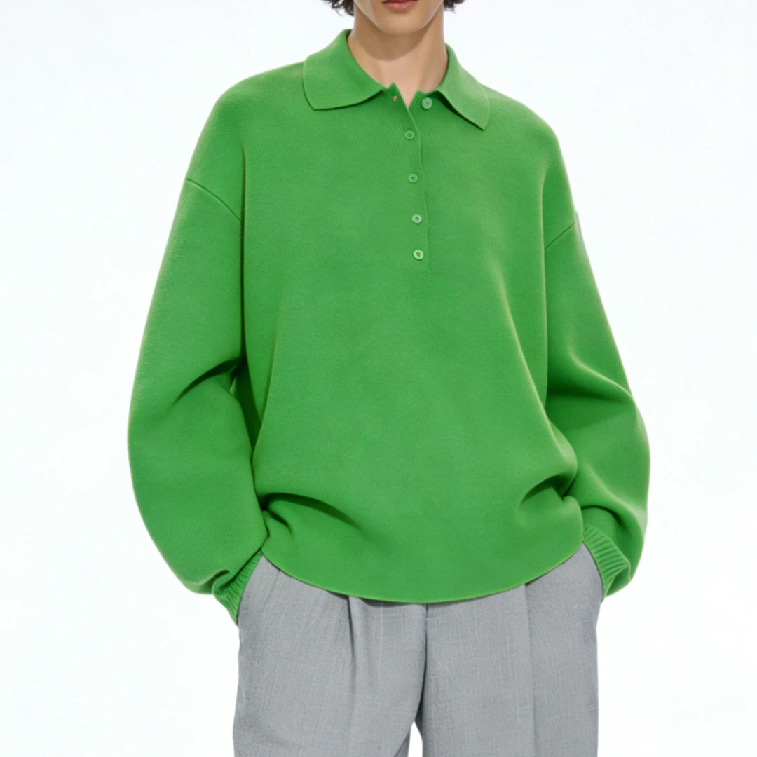 250600 针织纯色毛针织衫禅意风翻领毛衣女装翻领百搭毛衣