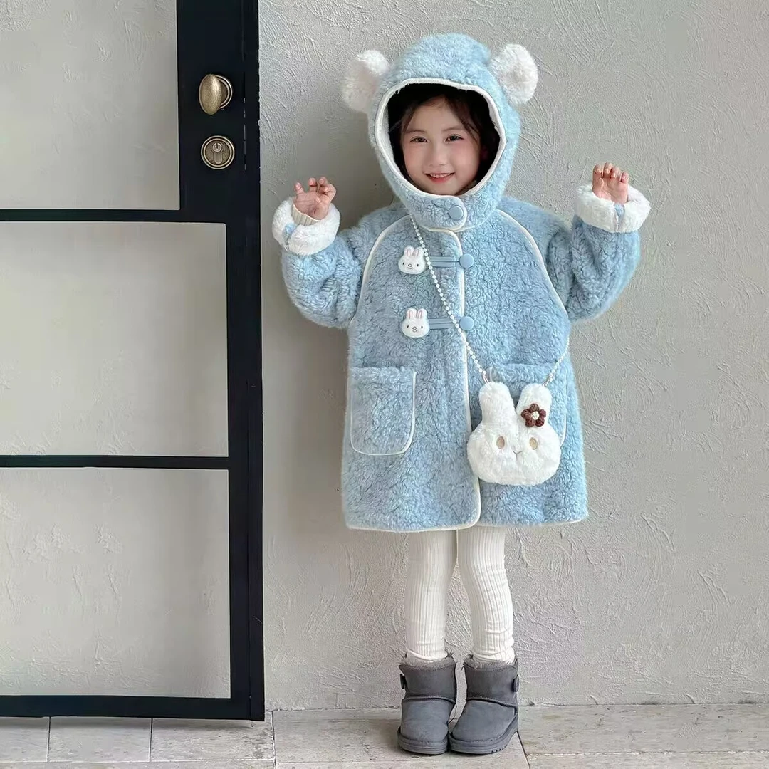 儿童加绒加厚款普通外套纯色宝宝冬季韩版保暖秋冬