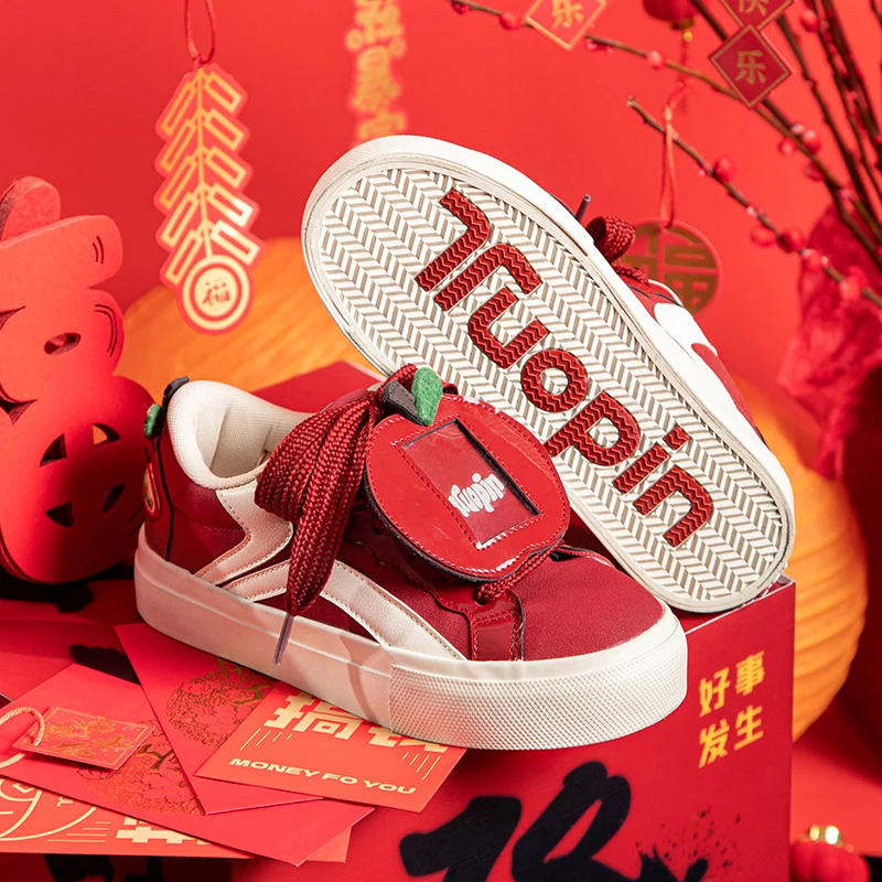 鮀品苹果鞋红色板鞋女2025秋冬新款爆款百搭时尚原创厚底休闲鞋子