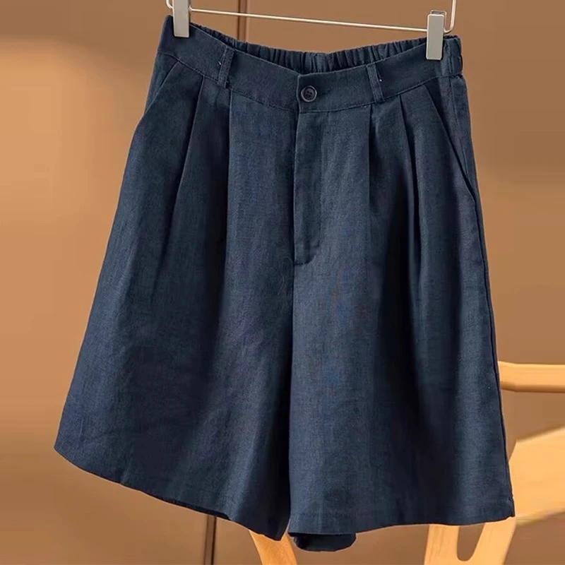 莱赛尔天丝亚麻短裤女夏季薄款透气五分裤文艺宽松高腰显瘦阔腿裤