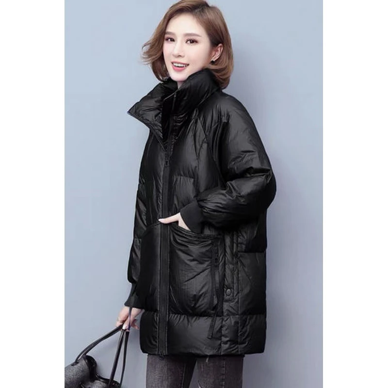 服女2025年冬新款加厚棉袄中长款时尚韩版宽松立领棉衣外套