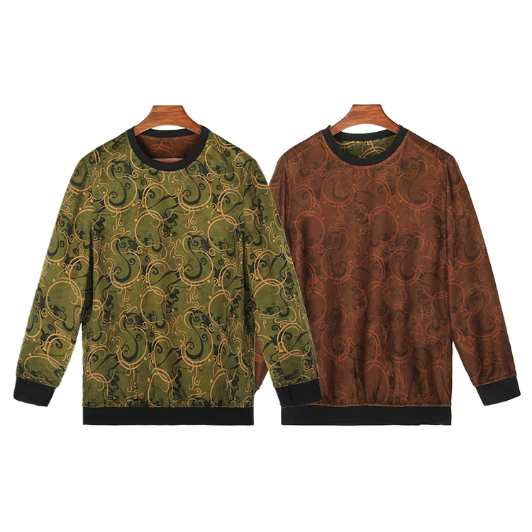 88980 男士双面穿卫衣桑蚕丝提花缎红云纱新中式复古休闲长袖上衣