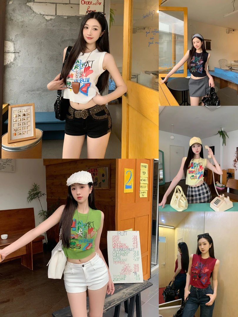 显瘦印花针织小背心女夏2025新款修身百搭打底衫无袖上衣小衫