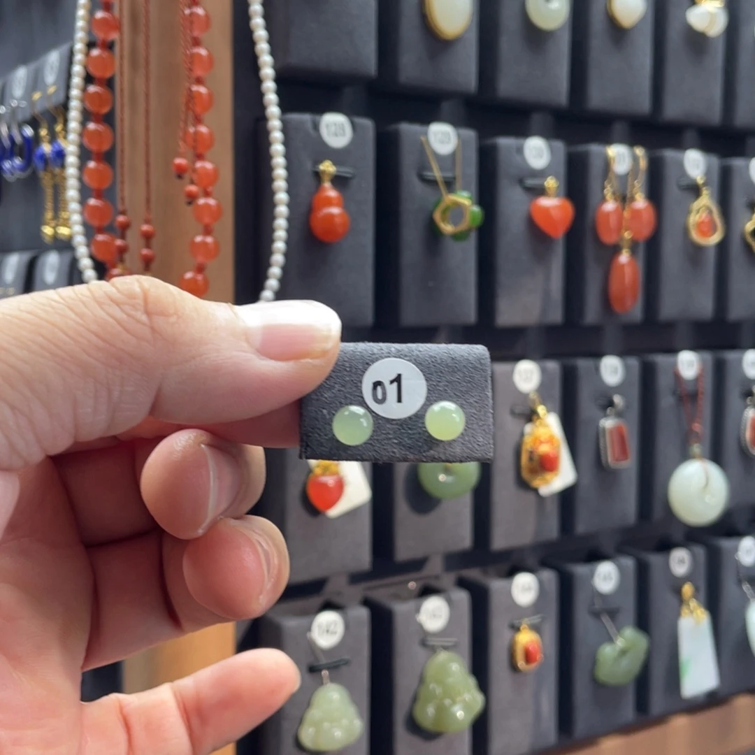 和田玉银S925镶嵌耳饰001号