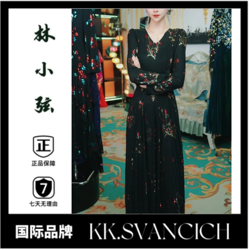 707新款花朵礼服设计显瘦优雅连衣裙长款改良式旗袍大摆裙