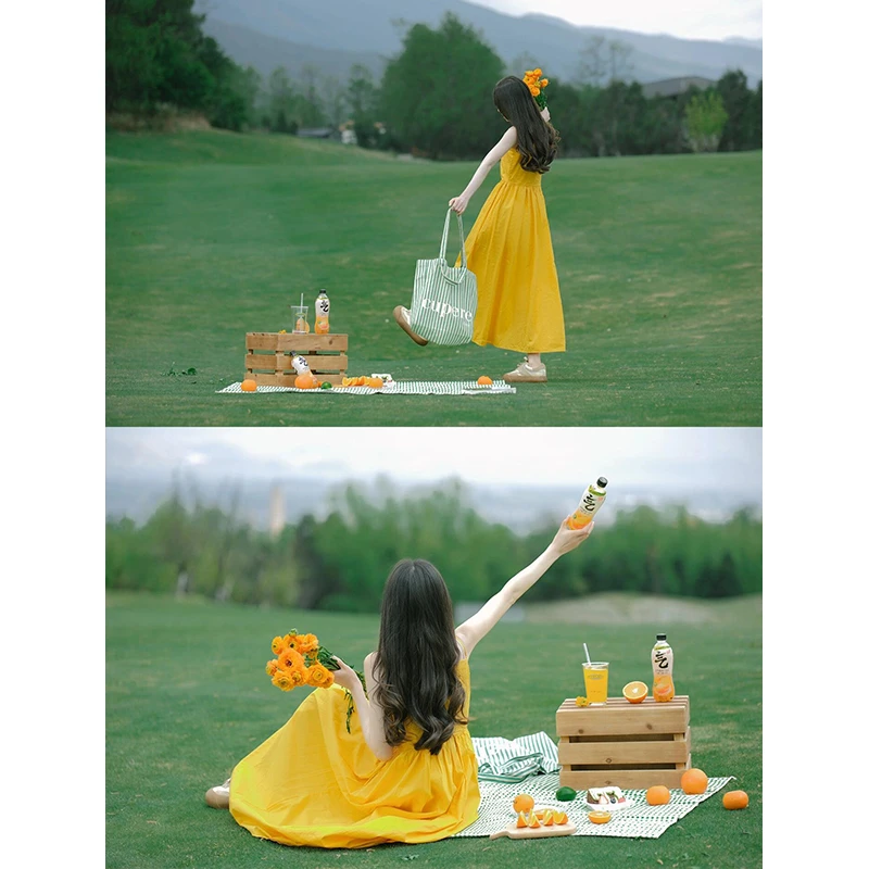 西西里风情~海边度假小个子多巴胺穿搭春天慵懒风黄色吊带连衣裙