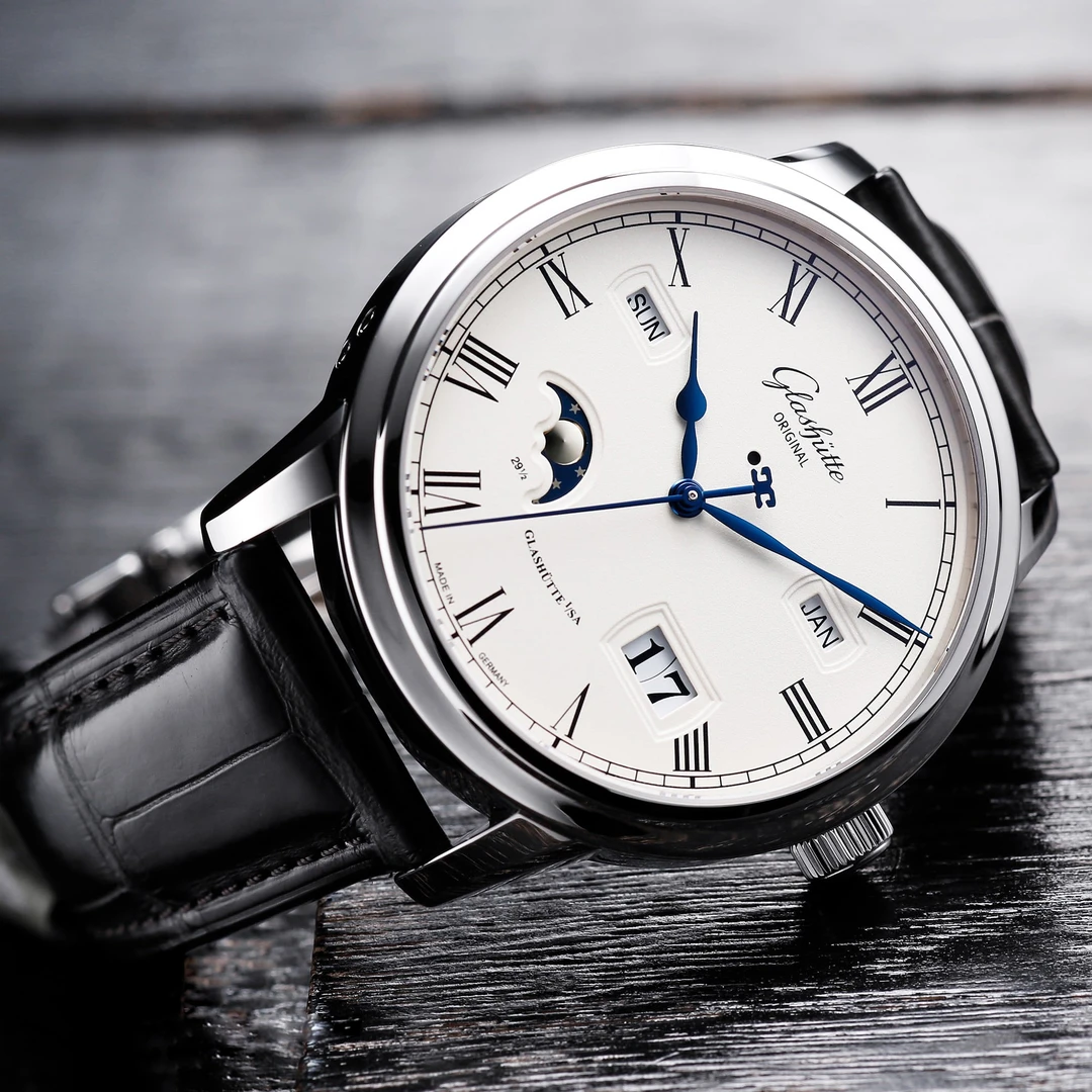 99新 Glashutte/格拉苏蒂 万年历月相机械男手表100-02-22-12-05