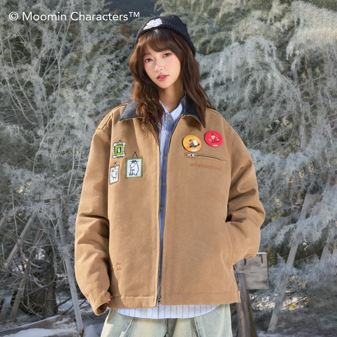 AFGK x Moomin姆明联名 烫钻底特律夹克绗棉加厚秋冬外套情侣上衣