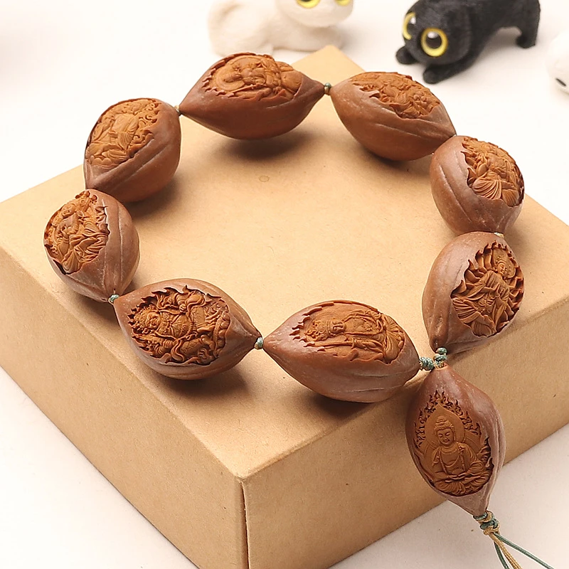 橄榄核雕刻八大守护神手串吊坠大籽文玩本命佛群仙20x34