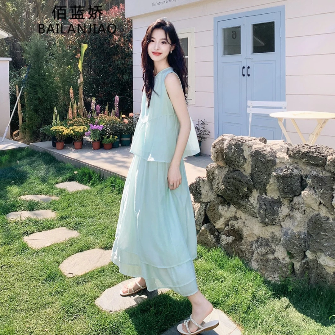 温柔系穿搭薄款套装裙女2025夏季新款宽松显瘦休闲半身裙两件套