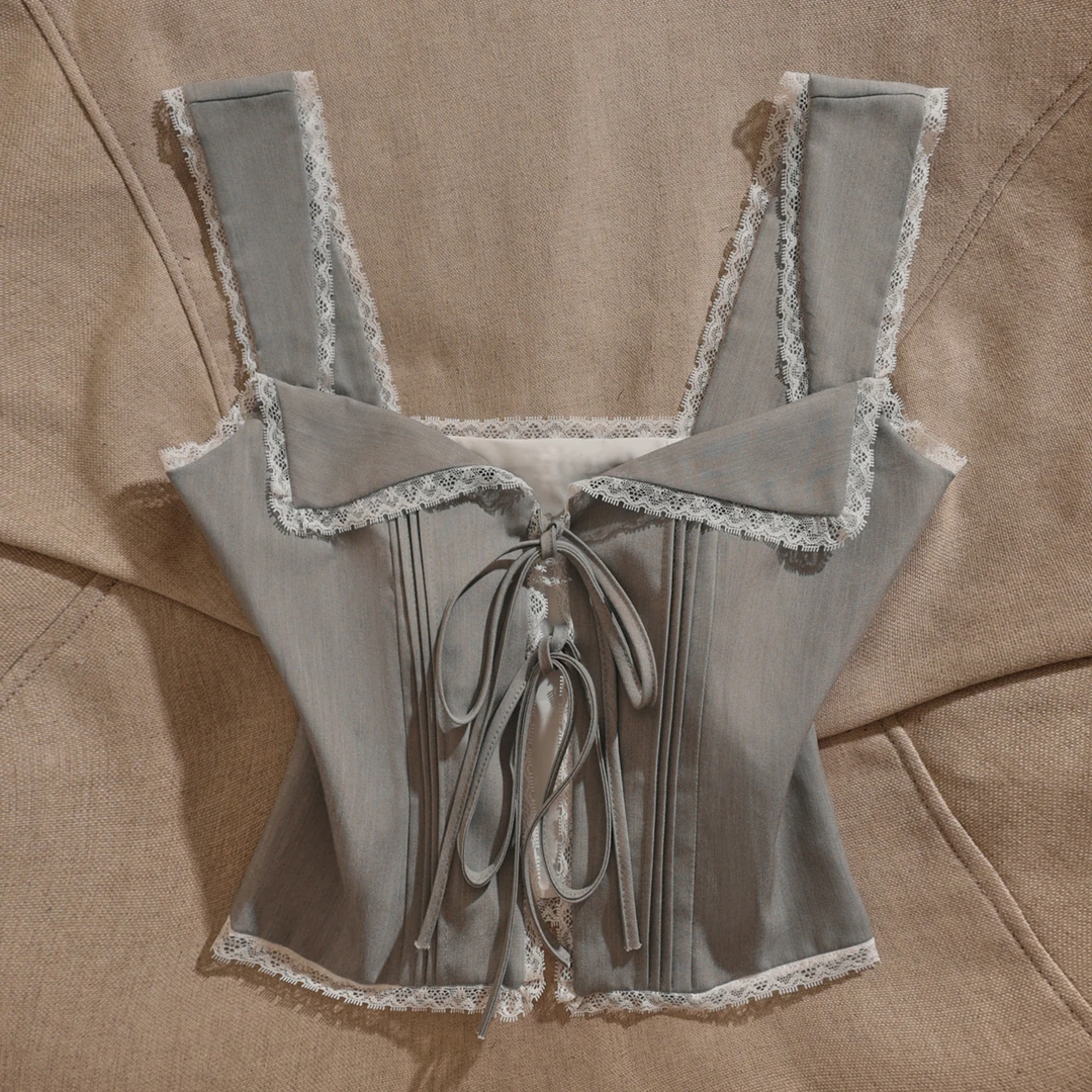 新款女装设计感气质小众百搭简约修身纯色吊带背心上衣蕾丝边性感