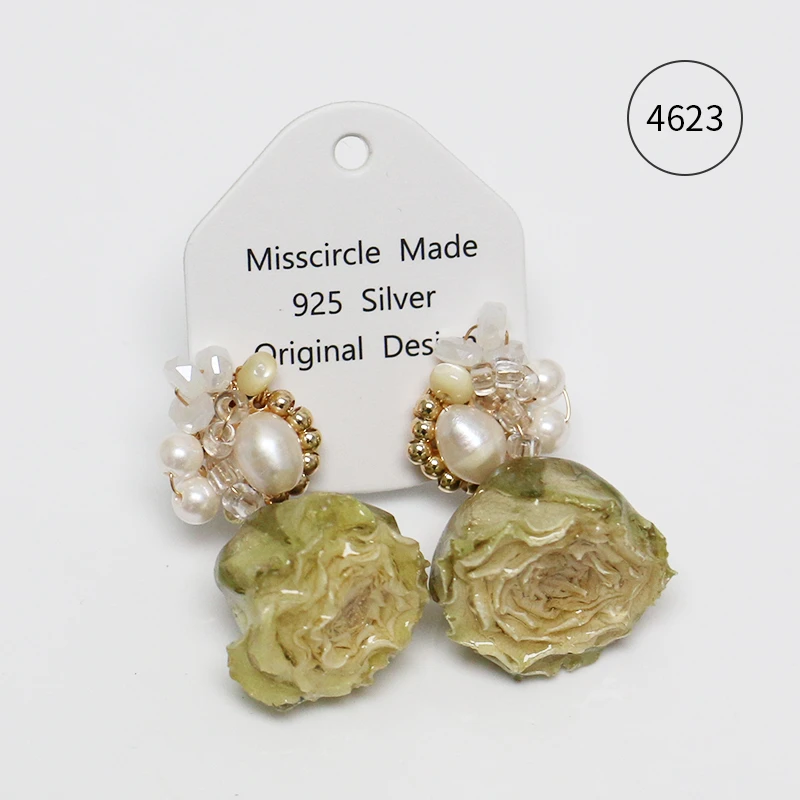 瑟可 铜合金合成锆石耳饰 干花玫瑰耳环天然鲜花气质春日香槟4623