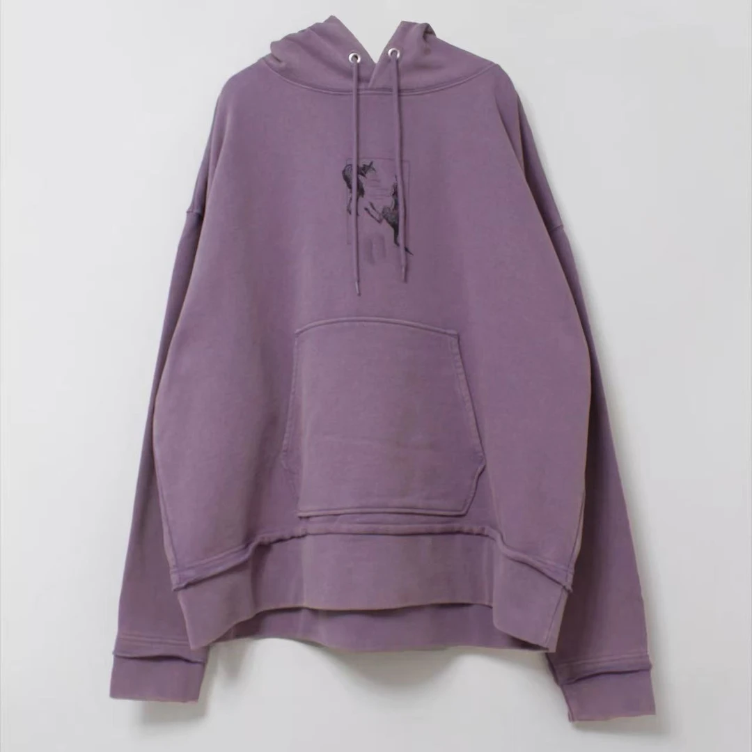 水洗做旧重磅毛圈棉连帽抽绳韵味紫打架袋鼠印花25111248