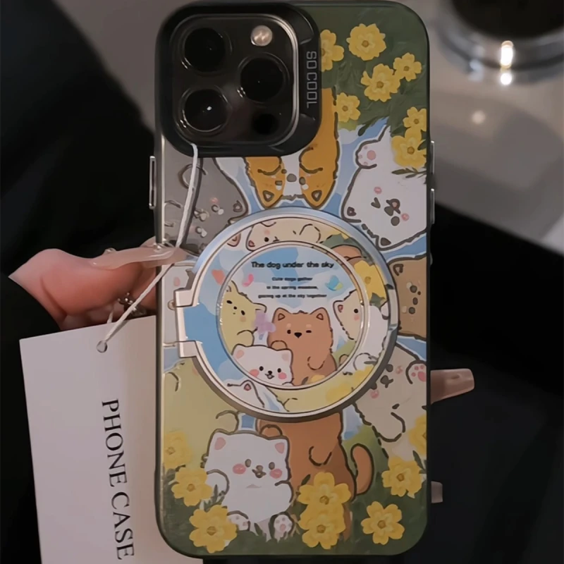 适用苹果16pro磨砂彩银15手机壳mate70小众华为p晴天花朵狗狗小米