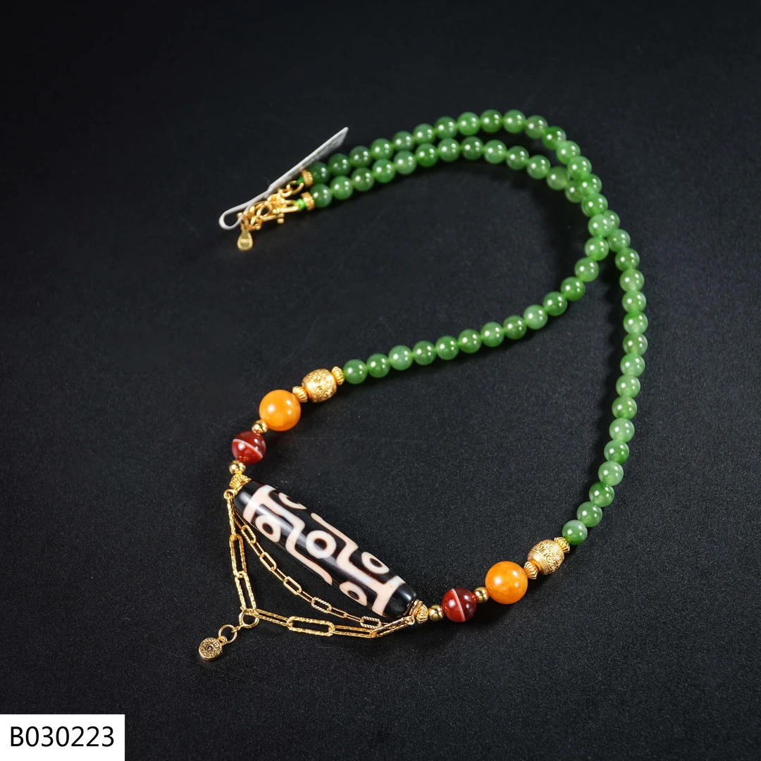 【老掌柜】九眼玛瑙碧玉项链 B030223