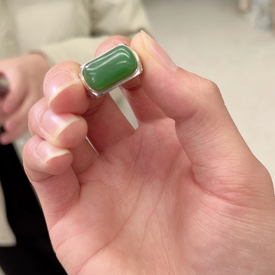 和田玉戒指银S925镶嵌纯天然和田玉戒指188