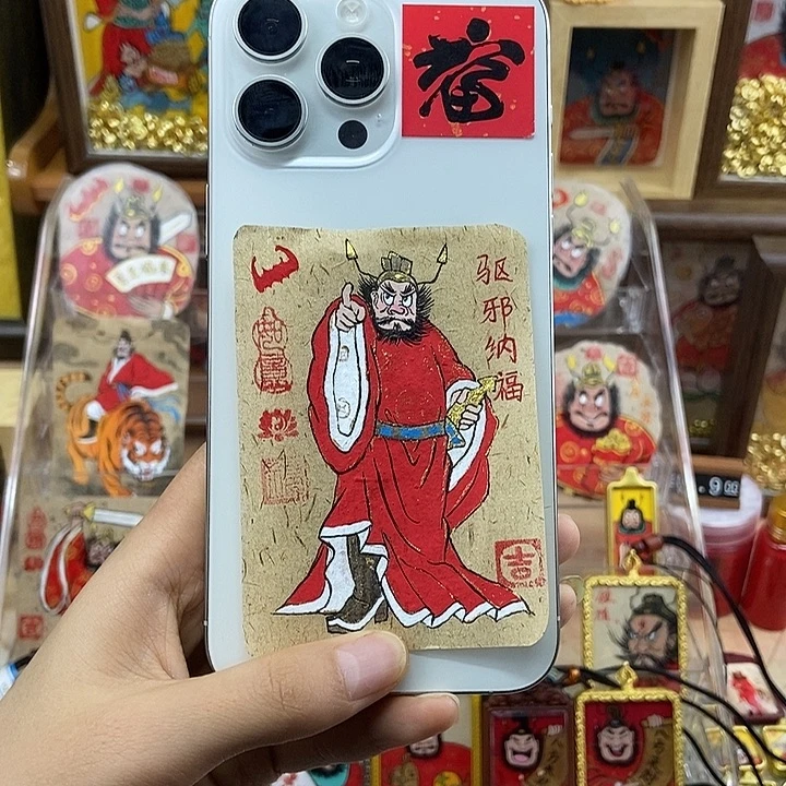 吊坠孤品朱砂背贴奎爷驱邪纳福