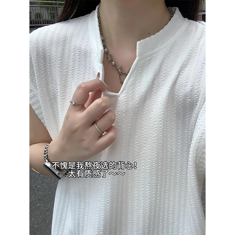 美式高街肌理感V领无袖T恤男生夏季cleanfit纯色背心痞帅坎肩短袖