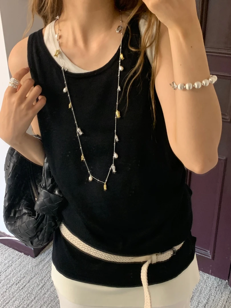 SANSTORE NIAPARKA 女士双层撞色错位领针织背心时尚显瘦 25春夏