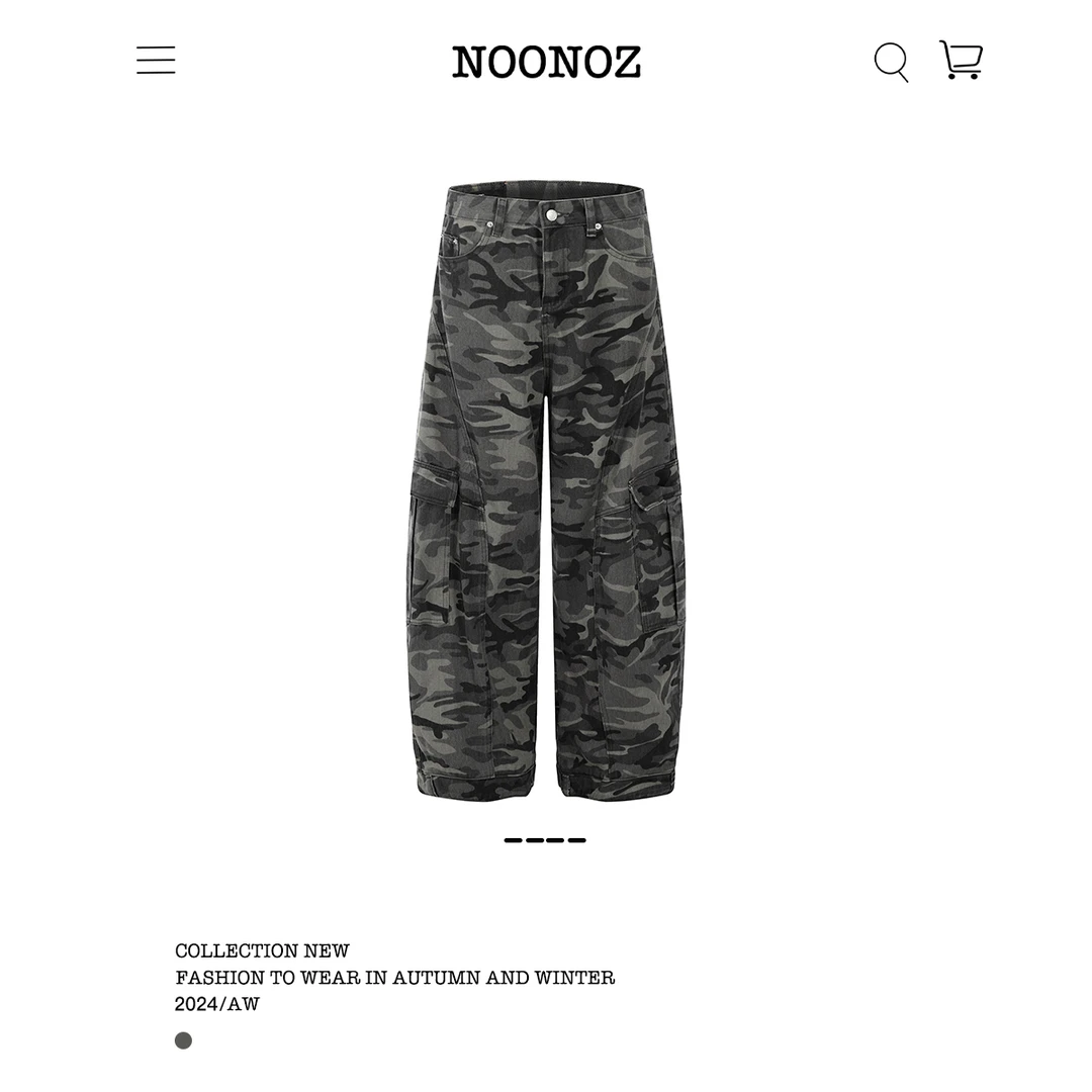 NOONOZ潮牌迷彩多口袋工装裤男2025新款复古嘻哈直筒阔腿裤弯刀裤