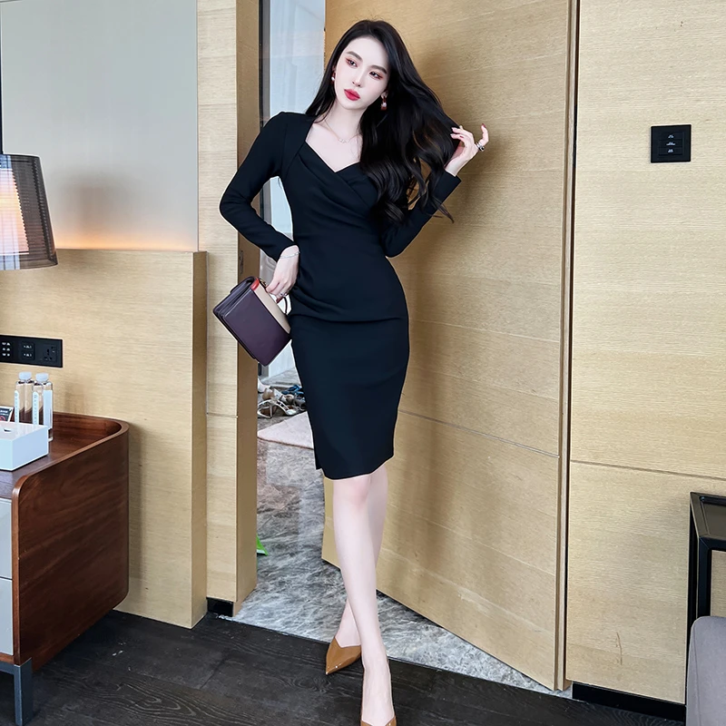 【周粥定制】秋冬修身气质时尚打底性感中长款洋气连衣裙5578