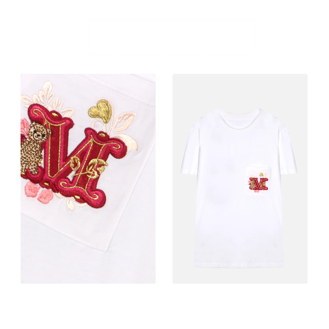 凯特丝蓓2019#口袋刺绣小熊设计简约百搭圆领T恤短袖