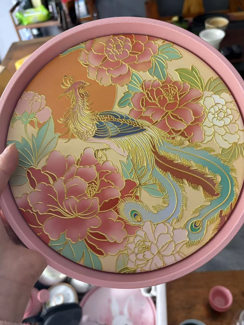 046粉色圆形家用干泡吸水沥水茶盘功夫茶具