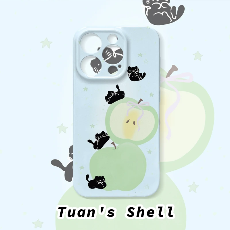 青苹果黑猫菲林软壳适用苹果VIVO华为OPPO小米荣耀一加红米手机壳