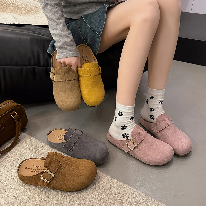 复古法式包头半拖鞋女2025年新款秋季时尚外穿懒人百搭平底勃肯鞋