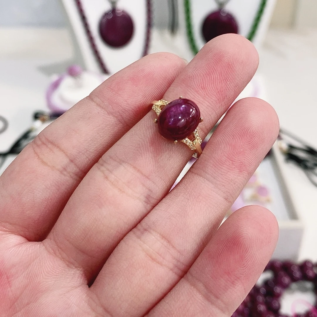 戒指红宝石银S925镶嵌