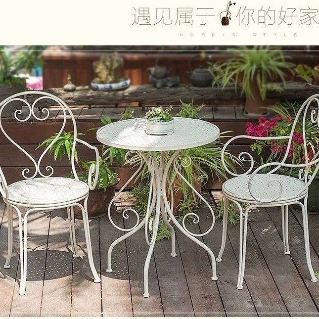 【店铺热销】简约阳台铁艺咖啡桌椅组合户外庭院花园桌椅子花店网红