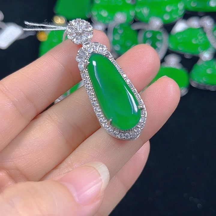 翡翠银S925镶嵌吊坠(不含链)