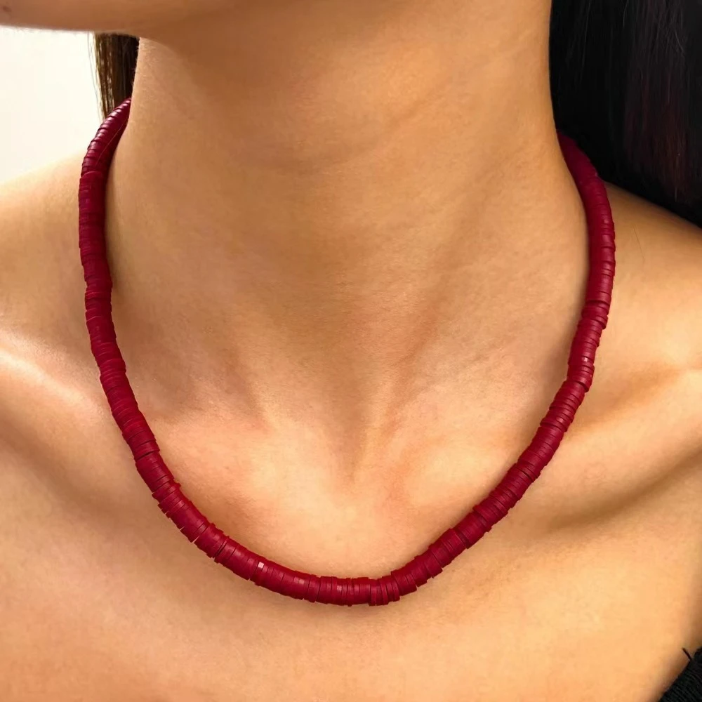 锌合金陶瓷项链 波西米亚风小众设计个性拼接软陶圆片锁骨链女