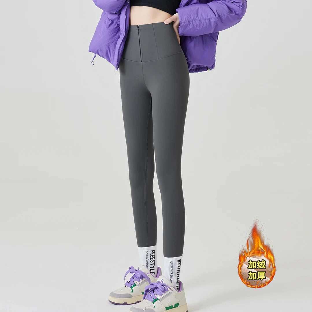 雅鹿黑色外穿鲨鱼裤女秋冬季新款收腹提臀排扣健身瑜伽加绒打底裤