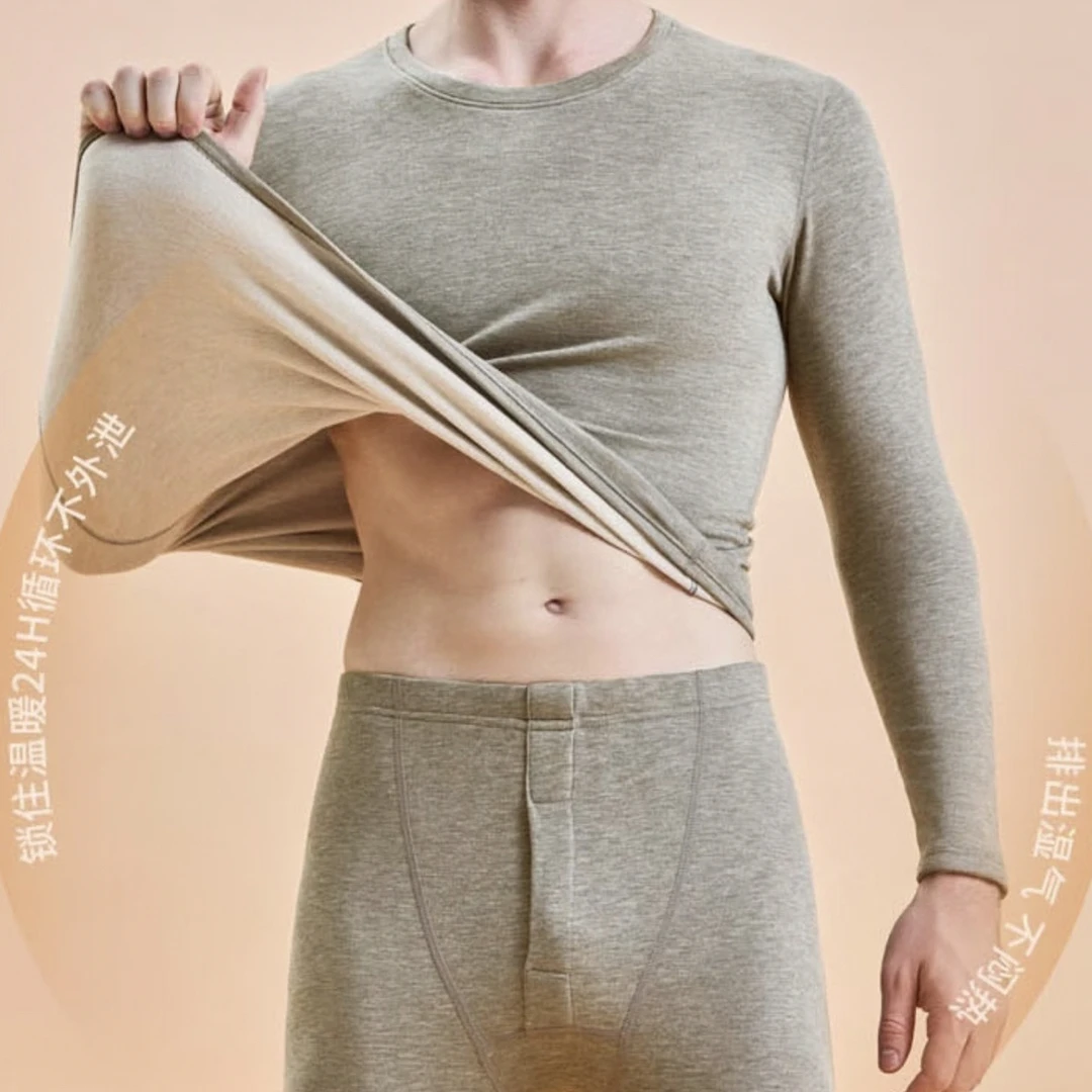 男士中等厚度保暖套装 内衣山咩咩绒蚕宝亲肤保暖细腻柔软320克