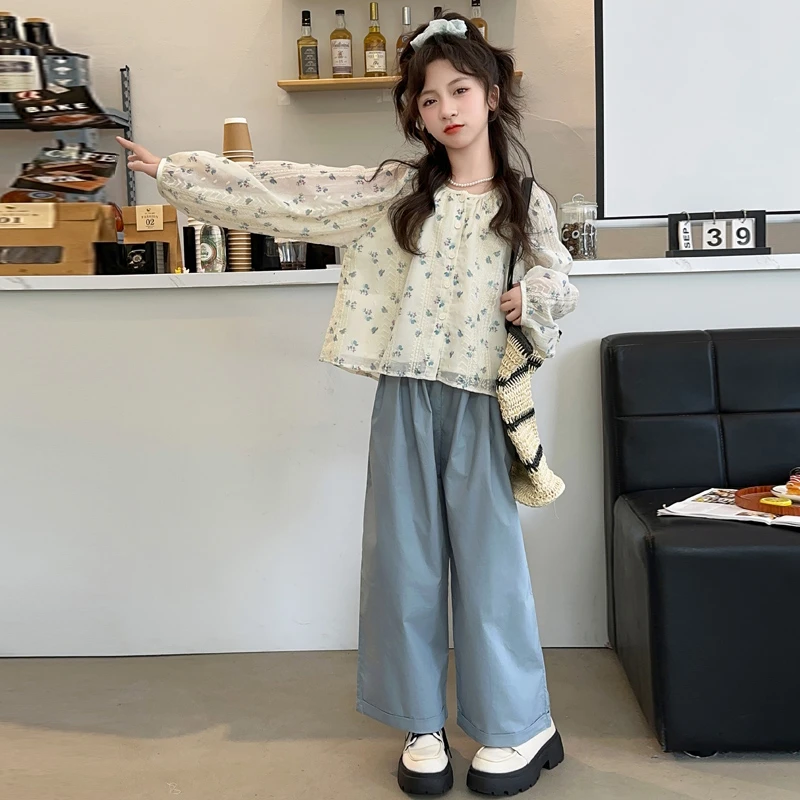 女童甜美娃娃衫套装秋装2025新款儿童春季洋气时髦碎花女大童春秋