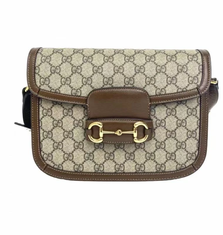 99新 GUCCI/古驰 乌木色中号马衔扣马鞍单肩包