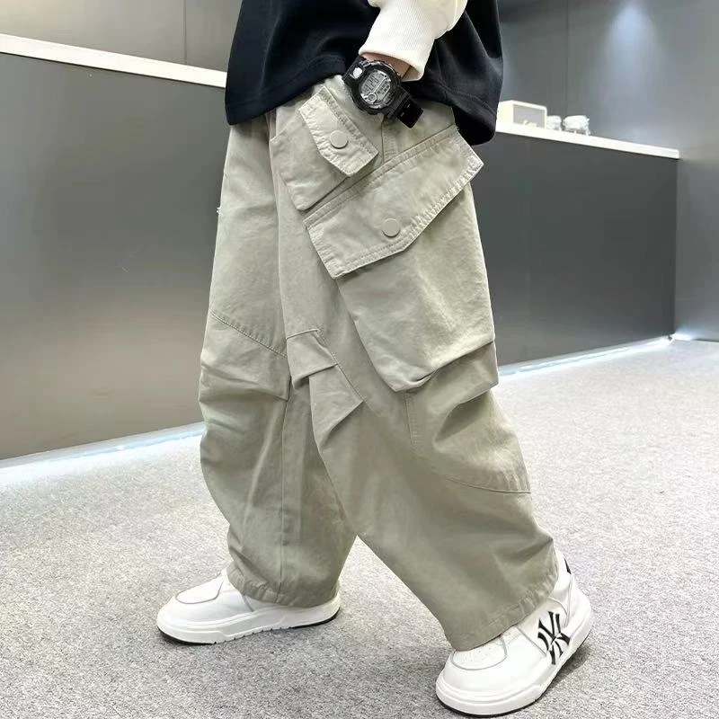 裤子春秋款2025新款中大童春季童装阔腿工装裤儿童直筒休闲运动裤