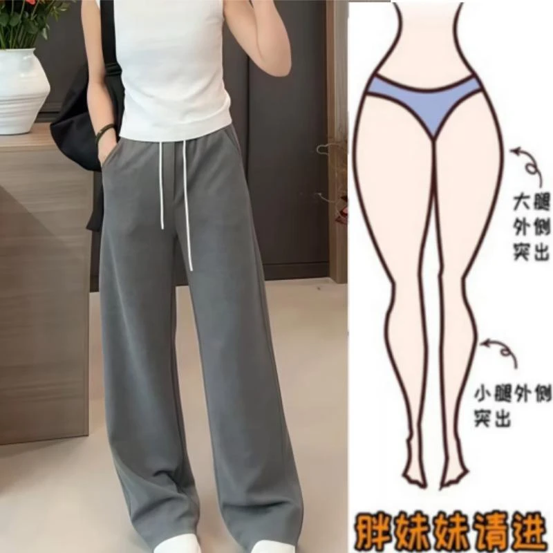时尚简约灰色大码高腰直筒宽松显瘦垂感休闲裤女2025秋季新款长裤