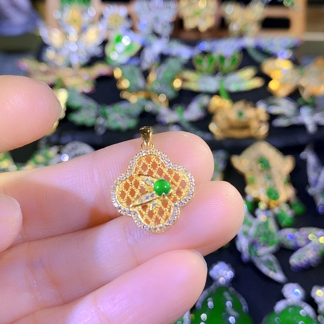 吊坠(不含链)银S925镶嵌翡翠