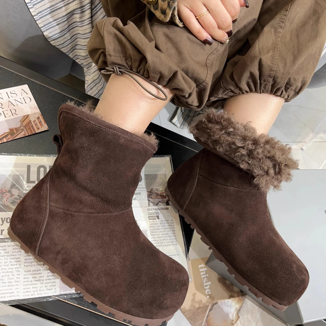 2025年冬季新款欧货小众反绒皮卷卷毛圆头内增高【5cm】雪地靴ins潮