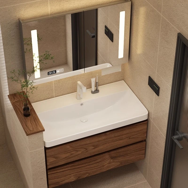 MIRRORPRO2025新款中古风胡桃木蜂窝铝浴室柜卫生间洗漱台洗手盆