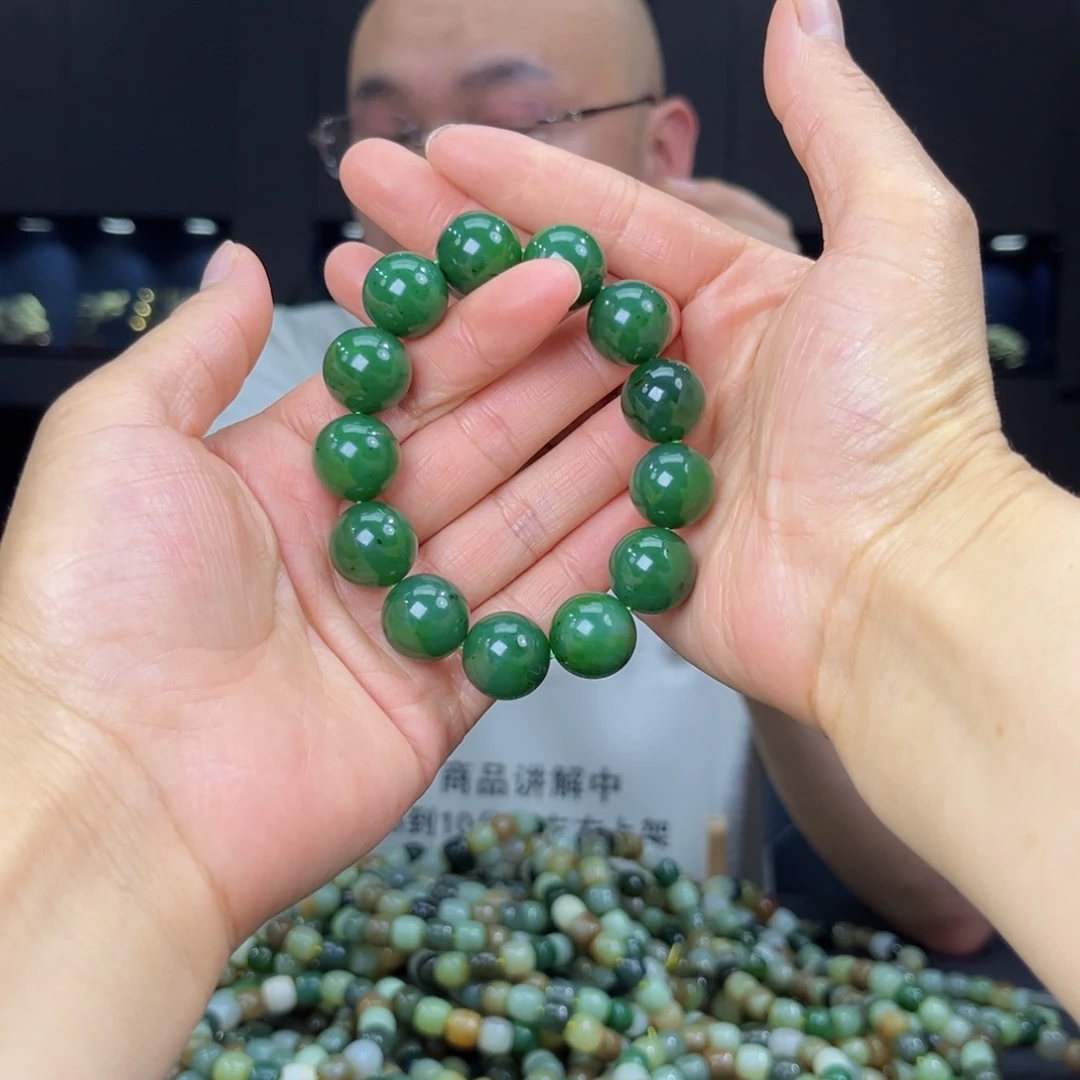 手串未镶嵌和田玉纯天然和田玉俄碧五号坑菠菜绿料16