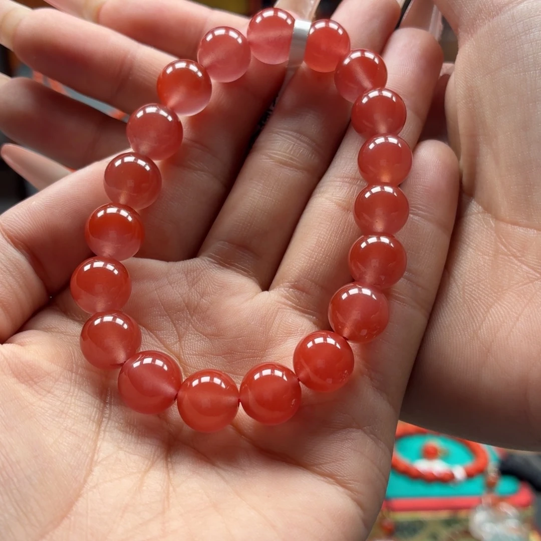 南红玛瑙未镶嵌手串原矿保山南红大黑洞水红手串卡10+